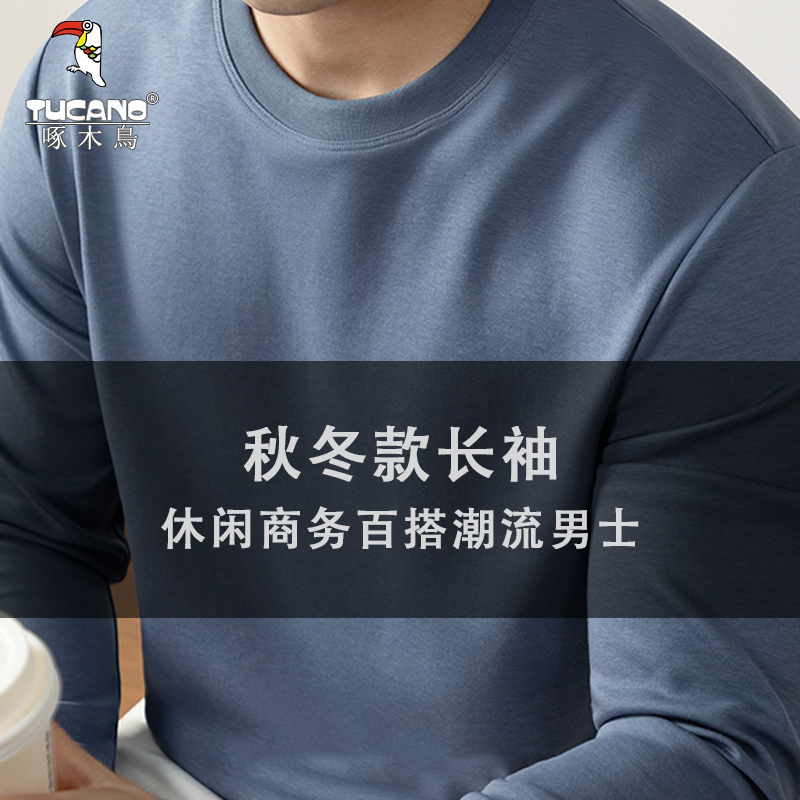 啄木鸟商务感潮流T恤长袖男装2025秋冬款时尚舒适高端上衣宽松