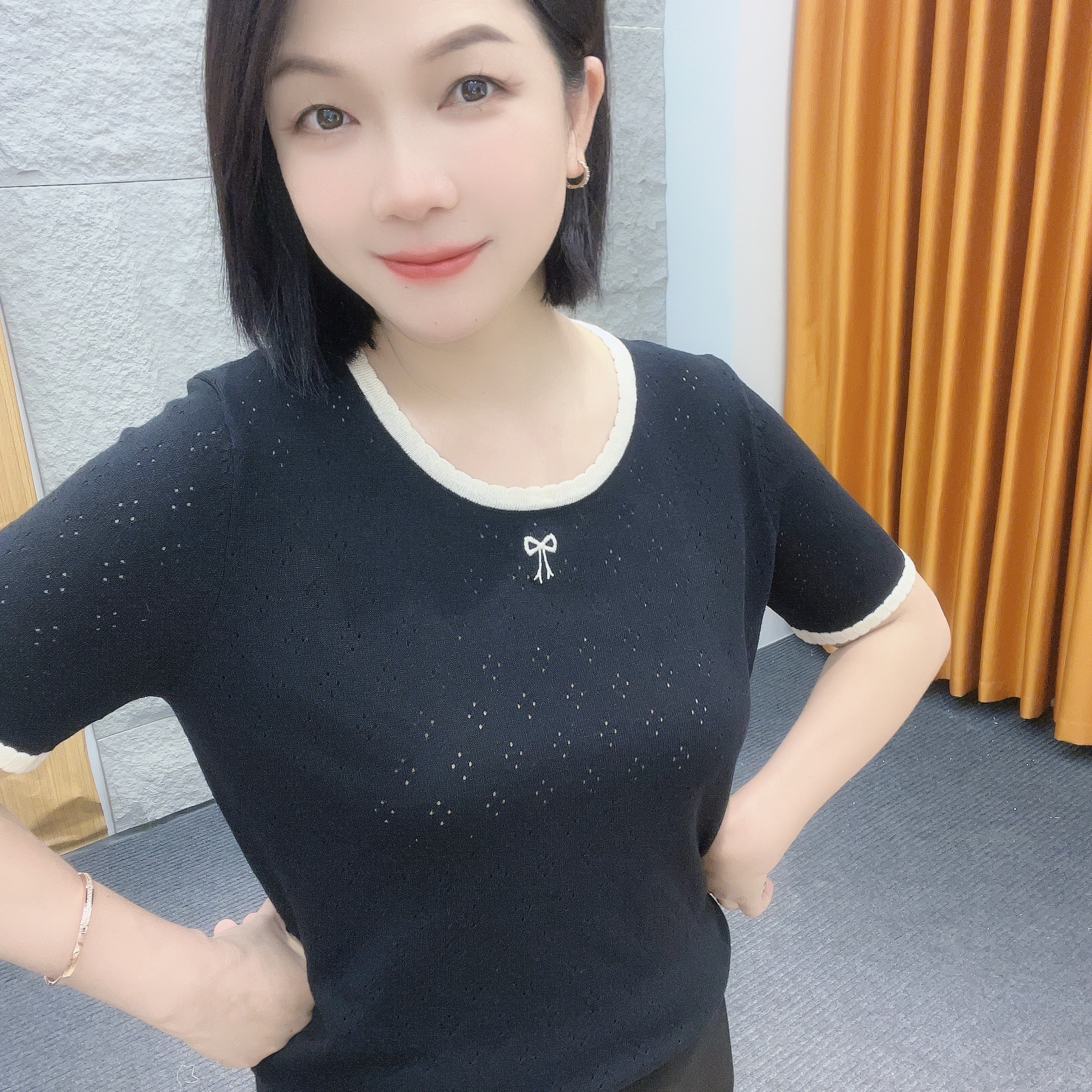 5174微胖薄款【大米家上衣】超凉爽~镂空款冰凉感多巴胺服装女
