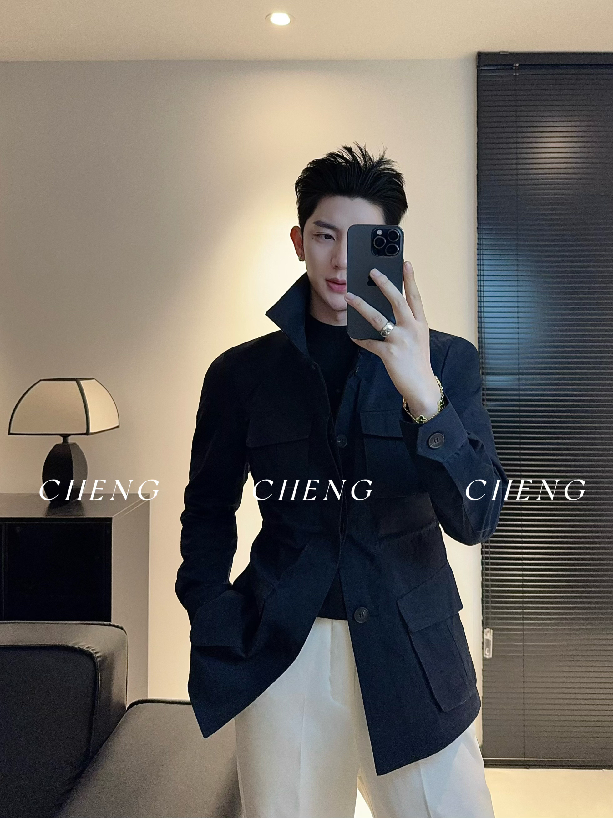 「程程的试衣间」秋冬高定长绒棉轻奢猎装夹克痞帅百搭时尚上衣外套