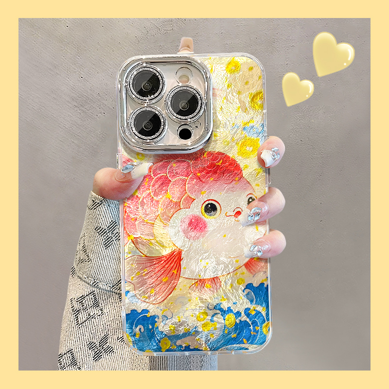 胖金鱼适用苹果15华为vivo/oppo小米iPhone16pro精孔冰川纹手机壳