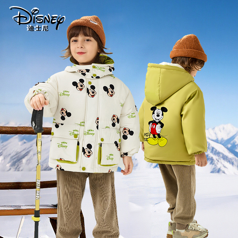 Disney/迪士尼儿童双面穿羽绒服男女宝宝加厚连帽冬装外套