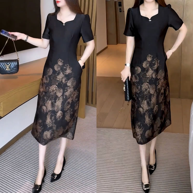 （有运费险）时尚气质优雅通勤连衣裙女夏季新款百搭显瘦长款裙子