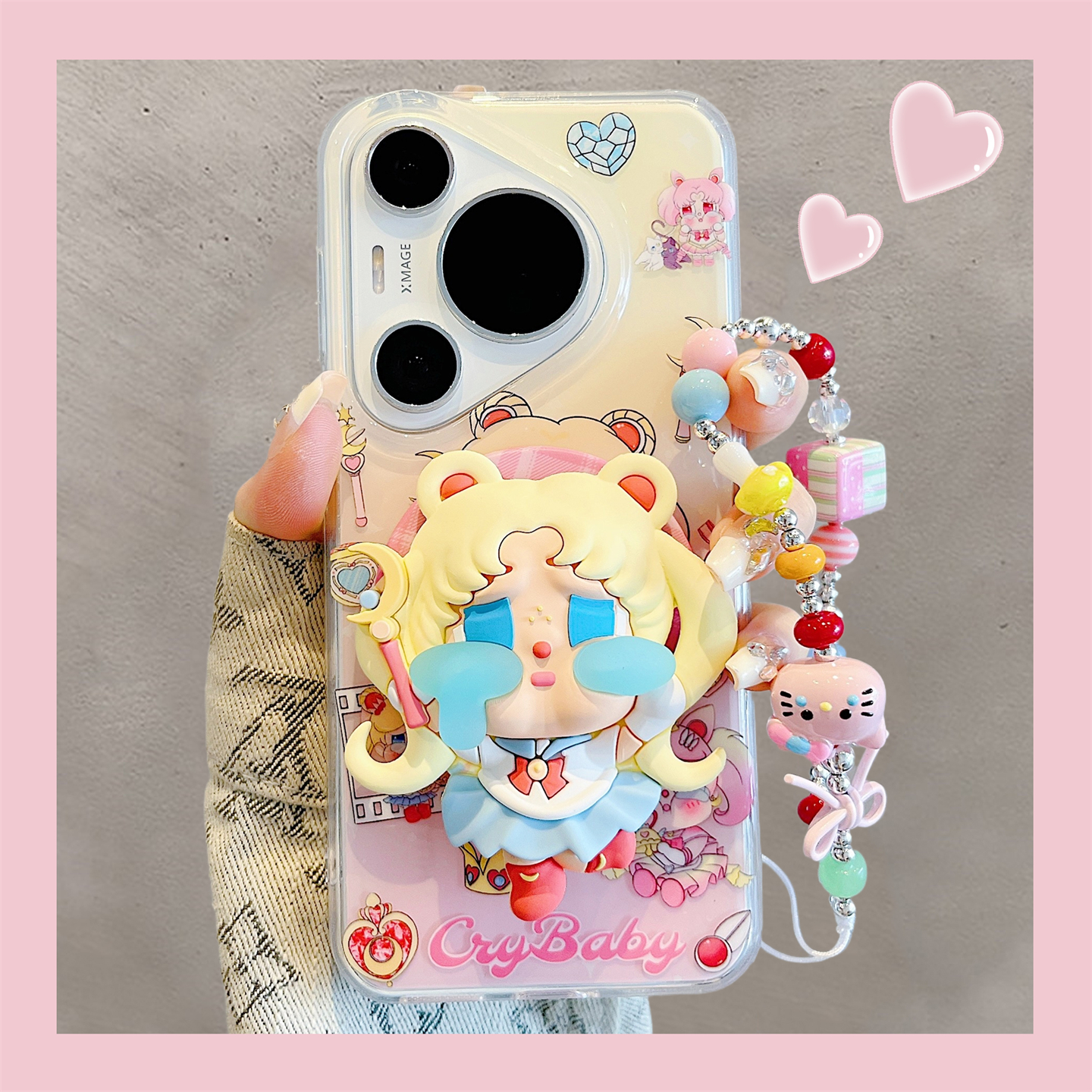 适用华为pura70pro+手机壳少女可爱粉色渐变哭泣美少女pura80pro