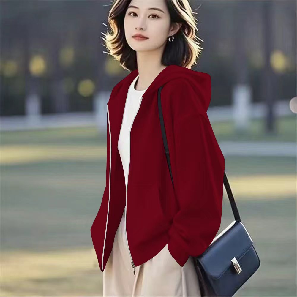 开衫连帽卫衣女士短款外套2025秋冬新款休闲百搭洋气减龄拉链上衣