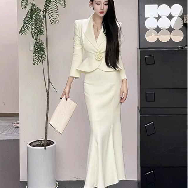 时尚优雅气质长裙感上衣女2025春季高级西装半身长袖子两件式套装