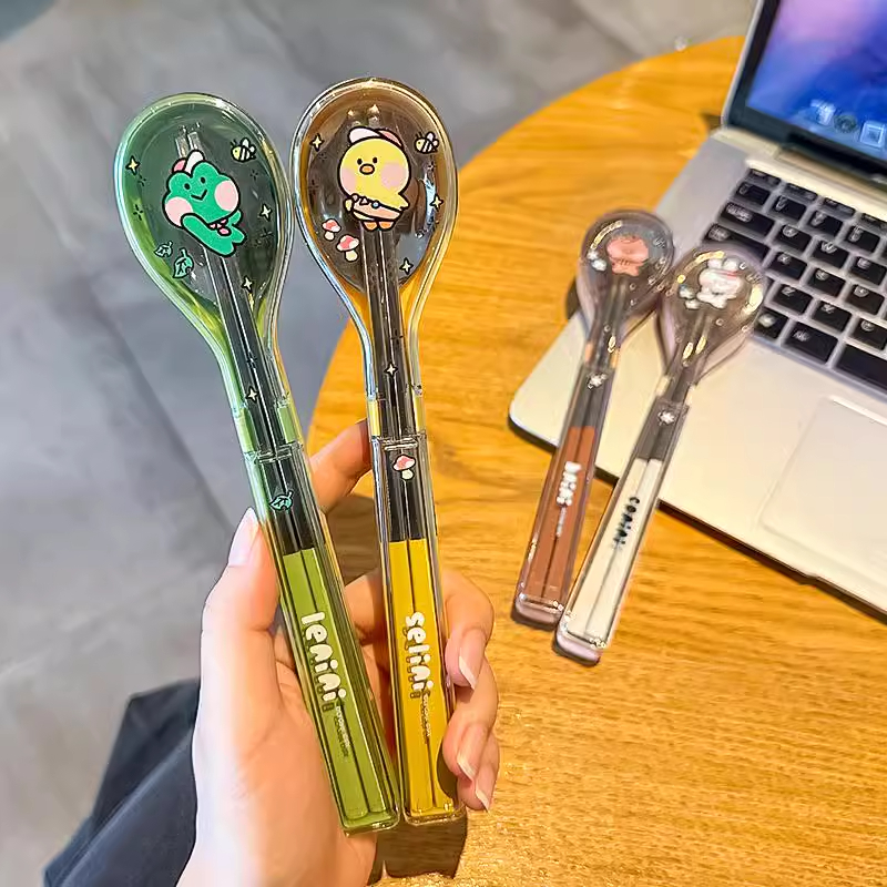 304不锈钢筷子可爱学生韩式家用一人一筷个人专用收纳盒防霉抗菌