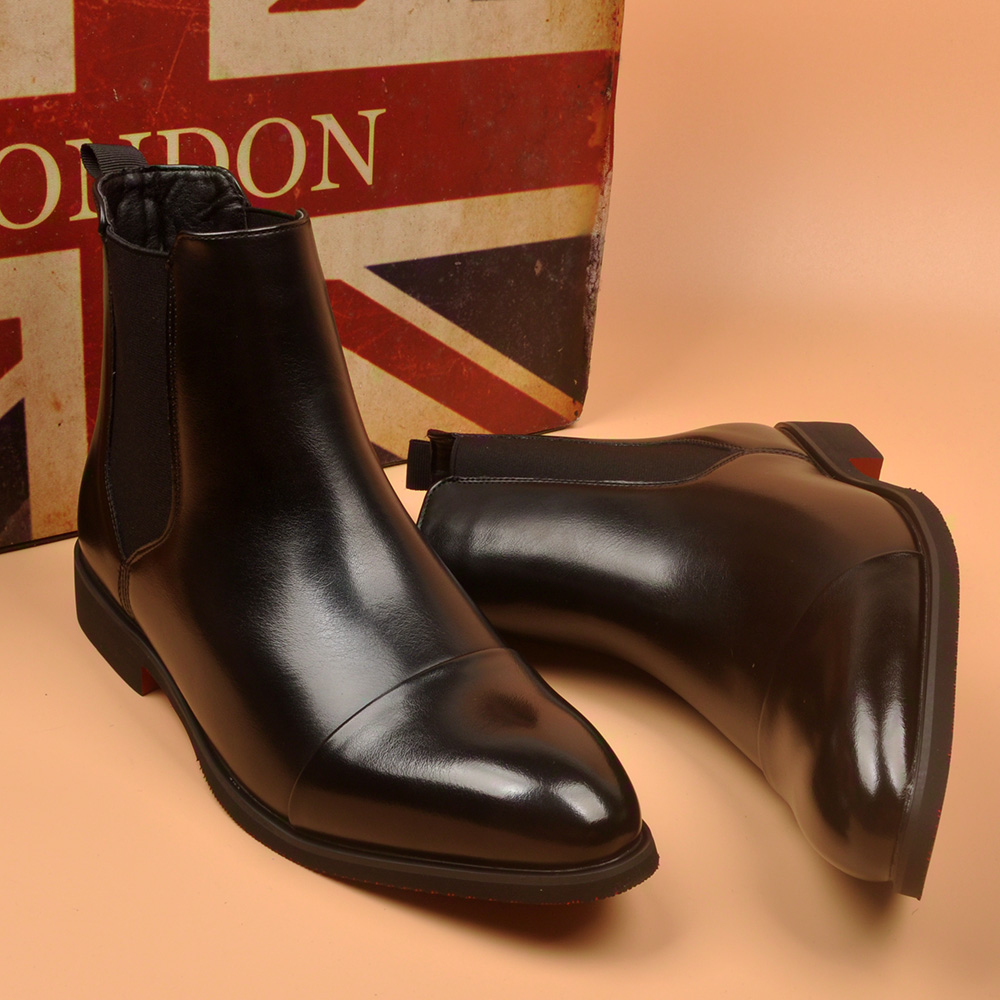 秋季英伦风尖头高帮皮鞋内增高男鞋韩版潮流休闲切尔西短靴子皮靴
