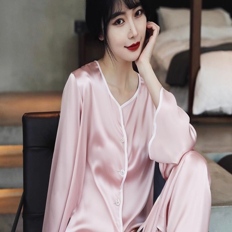 tpvl【方圆同款推荐】高级感睡衣女春秋长袖家居服套装纯色粉色圆领
