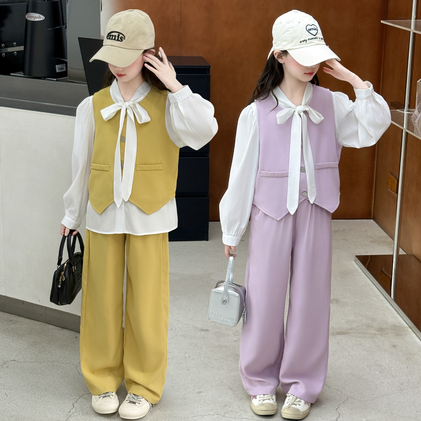 女童秋季新款韩系甜美三件套2025女大童新款时尚休闲套装女孩洋气