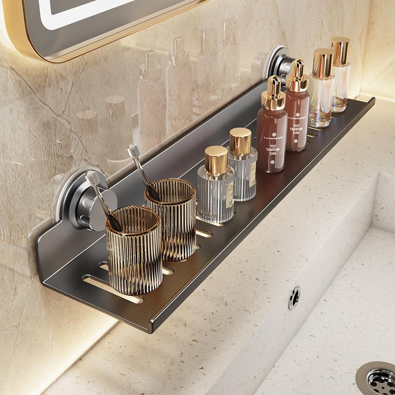 吸盘镜前卫生间置物架浴室洗漱台壁挂式水龙头免打孔洗手池收纳架