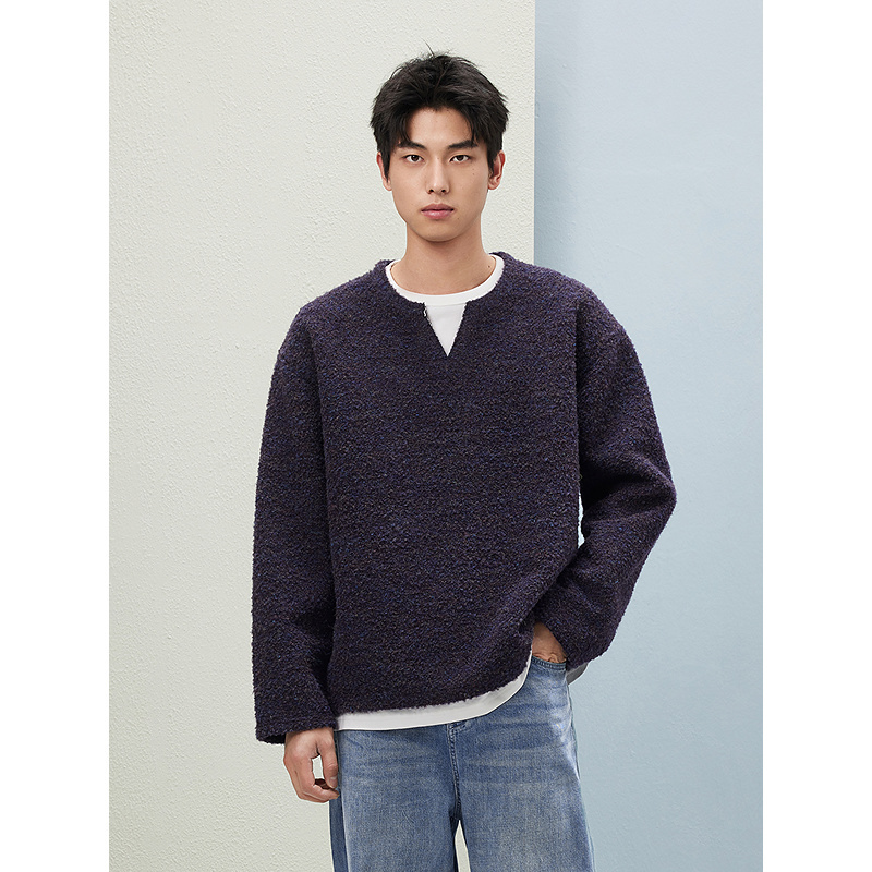 GXG男装 羊毛混纺假两件长袖针织V领通勤卫衣25年春秋#G25D313090