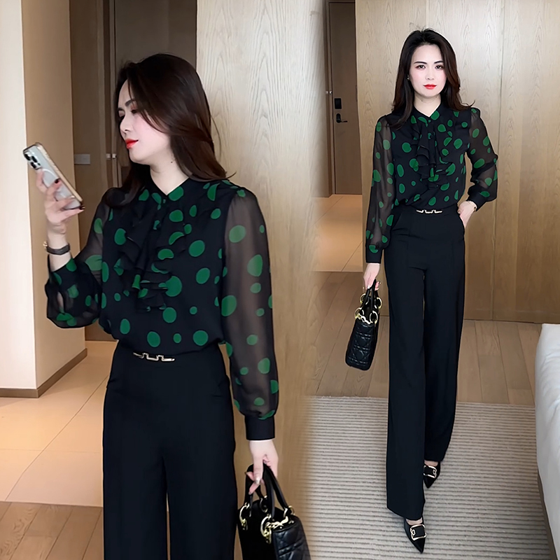 长袖雪纺衫衬衫女2025春季新款时尚洋气显瘦百搭波点小衫衬衣上衣