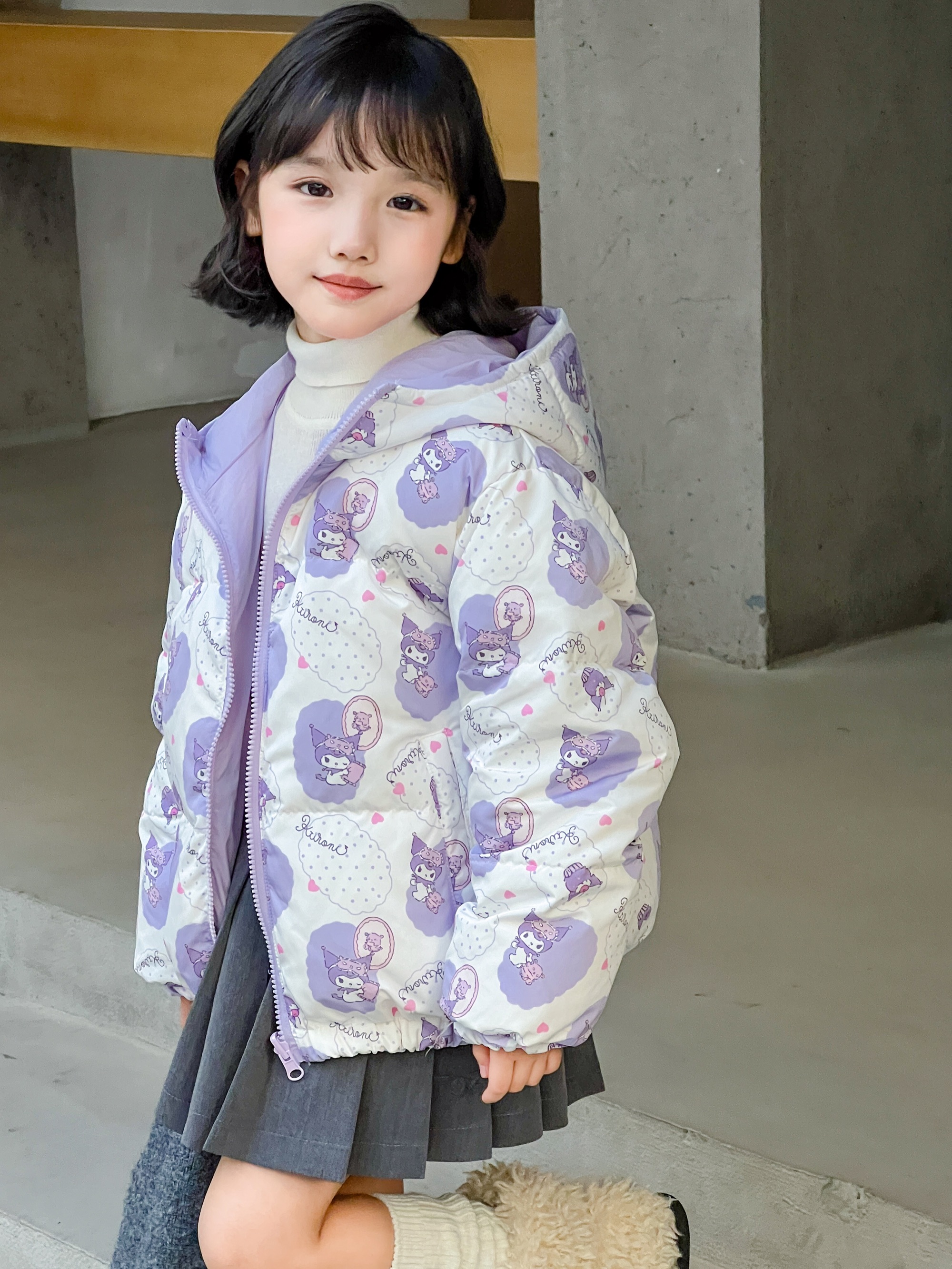 儿童90白鸭绒25冬新款双面穿连帽羽绒服男女同款小童防风保暖卡通