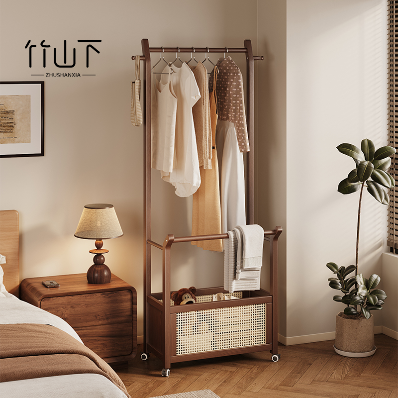 实木衣帽架轻奢多功能可移动家用挂衣架落地置物架衣柜出租房专用