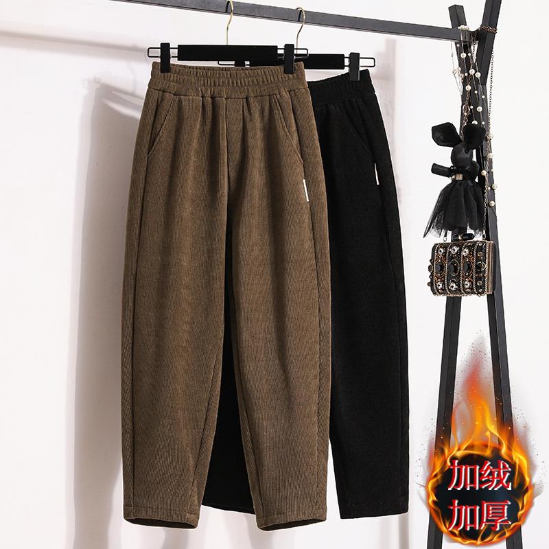 DUELIST女士灯芯绒加绒加厚哈伦裤女秋冬款妈妈裤子冬季大码女裤