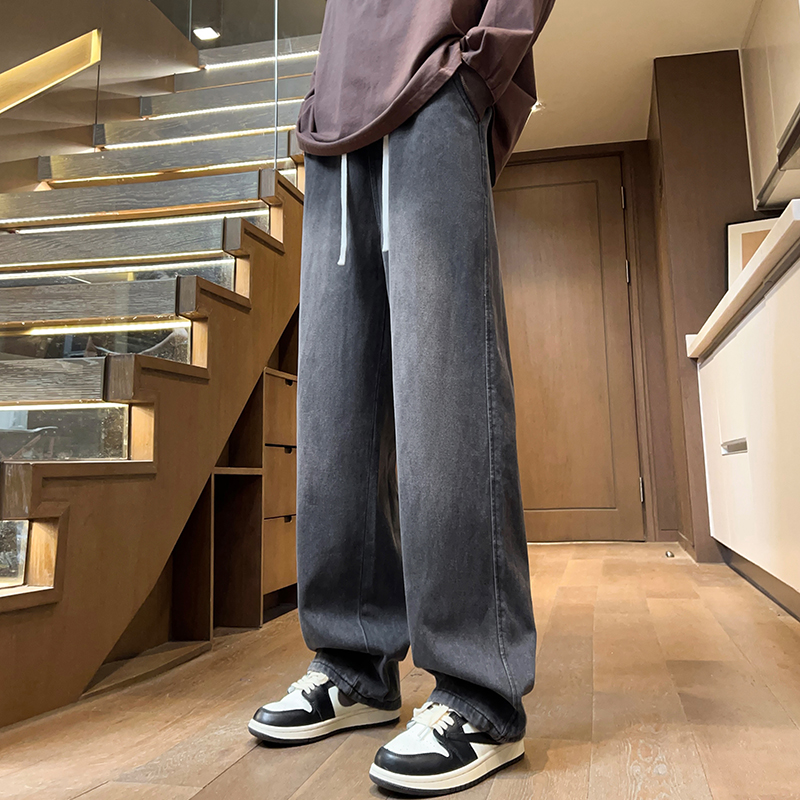 美式高街复古直筒牛仔裤男春秋季2025新款休闲宽松阔腿百搭长裤子
