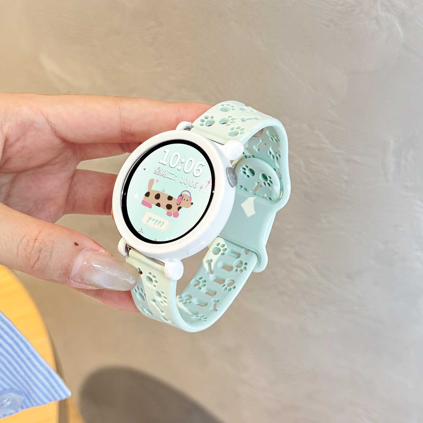 清新薄荷小狗 适用于华为gt6/gt5表带8字扣gt4镭雕硅胶gt6pro腕带