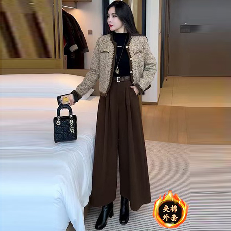 官图 加棉上衣+裤子2025秋冬新款小香风气质洋气轻奢长袖套装