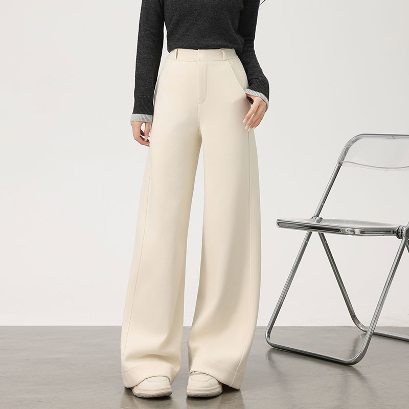 XVRV2025秋冬季新款西装系扣羊毛醋酸阔腿裤针织直筒长裤羊绒女