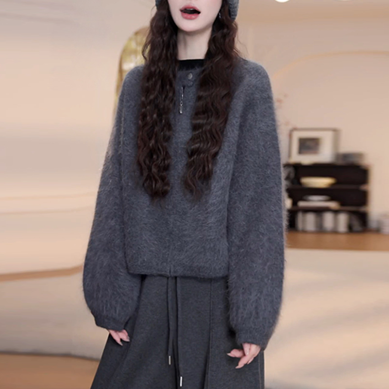 慵懒风简约气质设计感纯色拼接长袖针织上衣女2025新款时尚衣服潮