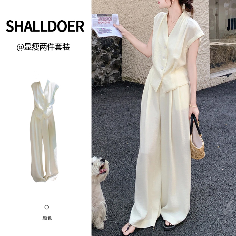 高级感时尚气质马甲套装女2025夏季新款通勤休闲高腰阔腿裤两件套