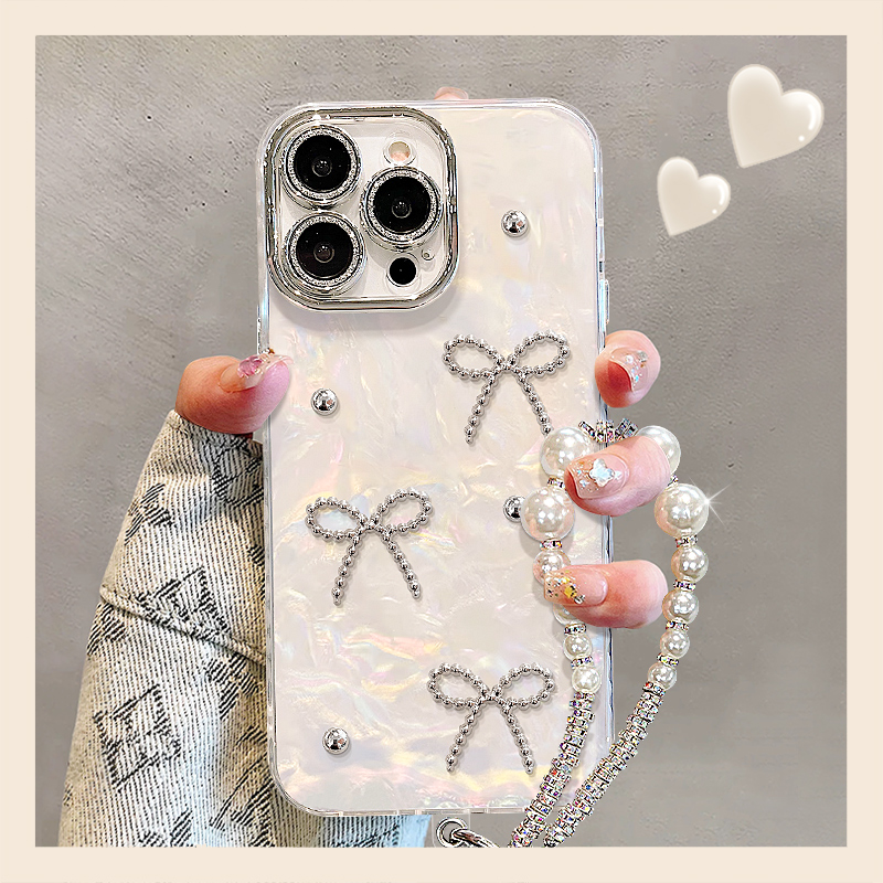 蝴蝶结适用苹果15华为vivo/oppo小米iPhone16pro精孔贝壳纹手机壳