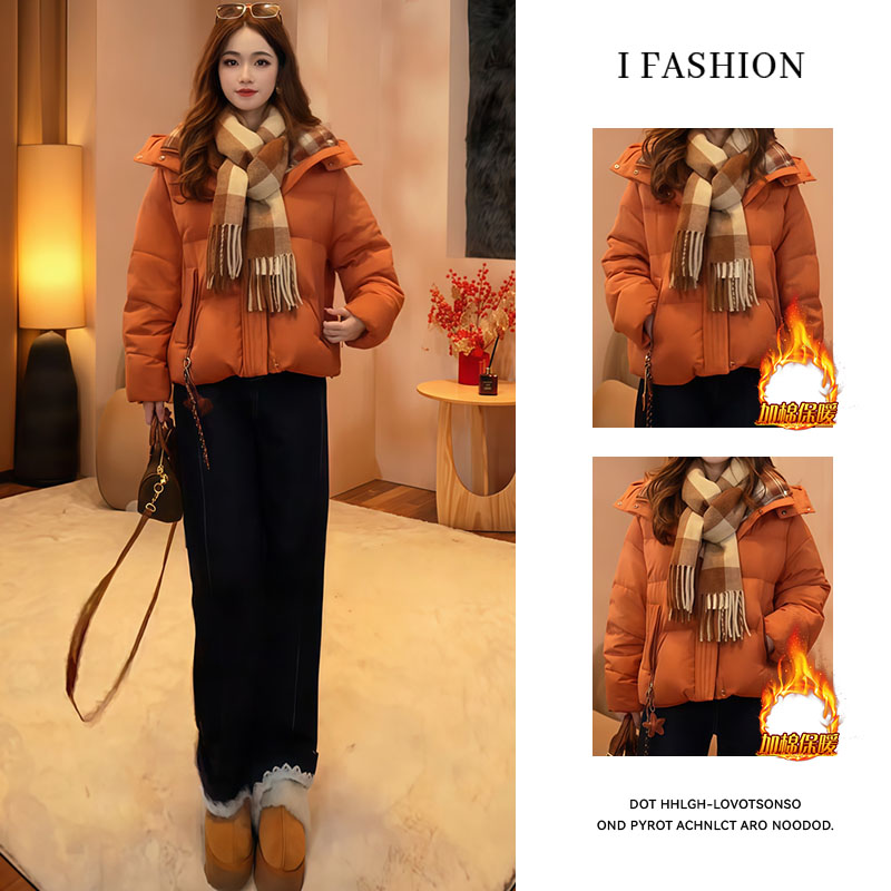 高级感慵懒宽松棉服女2025冬季加棉加厚连帽收腰拉链保暖短款外套