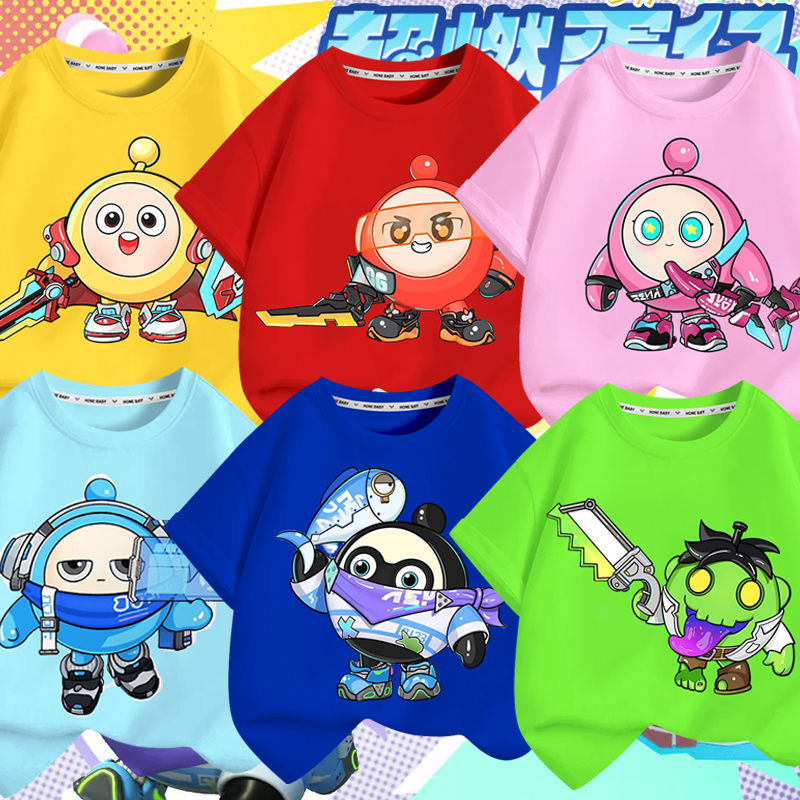 蛋仔派对卡通夏季新款男女中小儿童短袖t恤纯棉圆领宽松百搭上衣