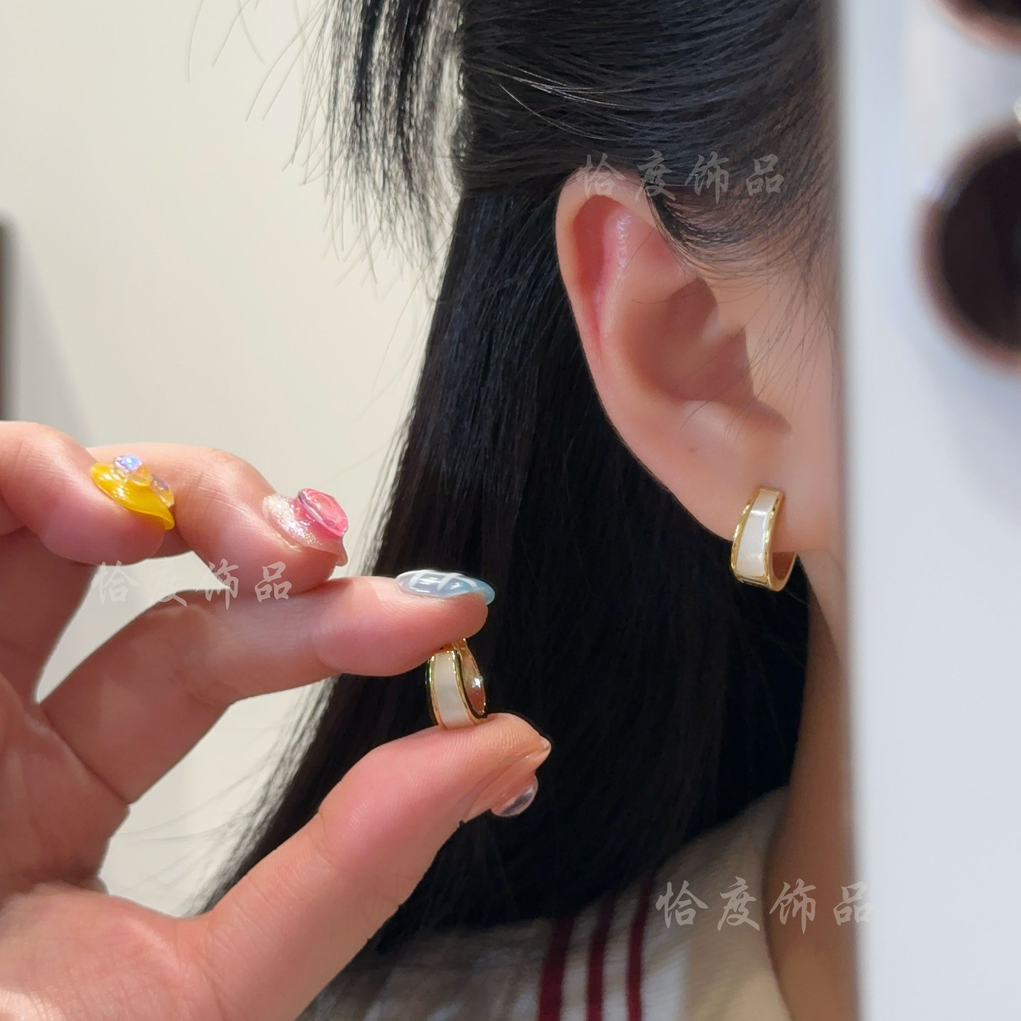 铜合金耳饰 【恰度】金色宽面素圈耳扣轻奢高级感耳饰