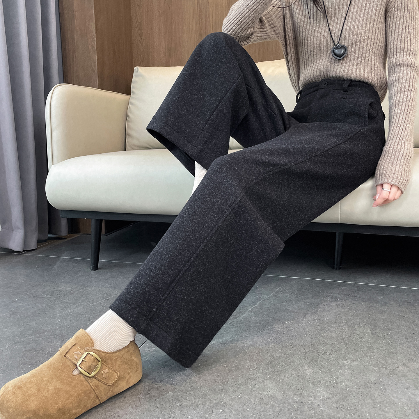 加绒加厚冬季八分九分阔腿裤女2025秋冬新款高腰半松紧休闲裤女