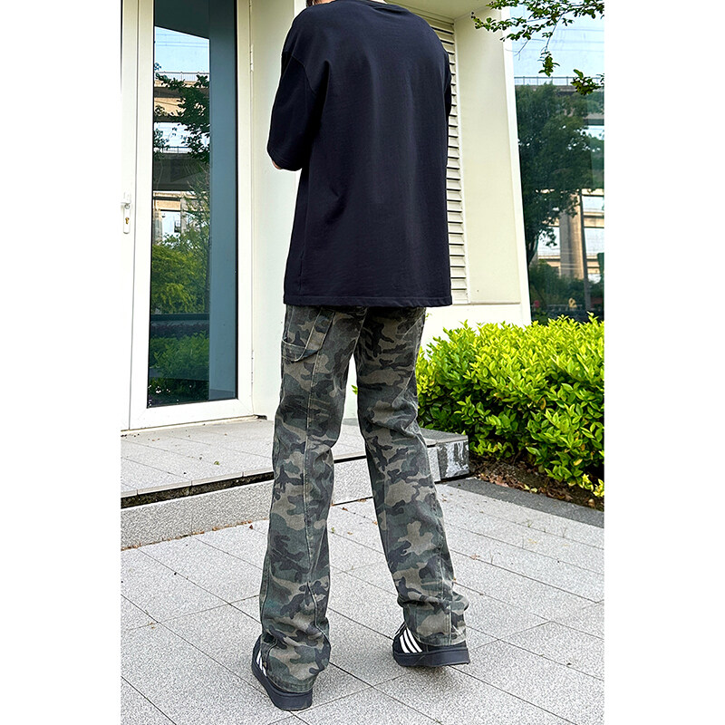 美式迷彩工装裤男春款潮牌高街vibe直筒伐木裤大码宽松休闲长裤