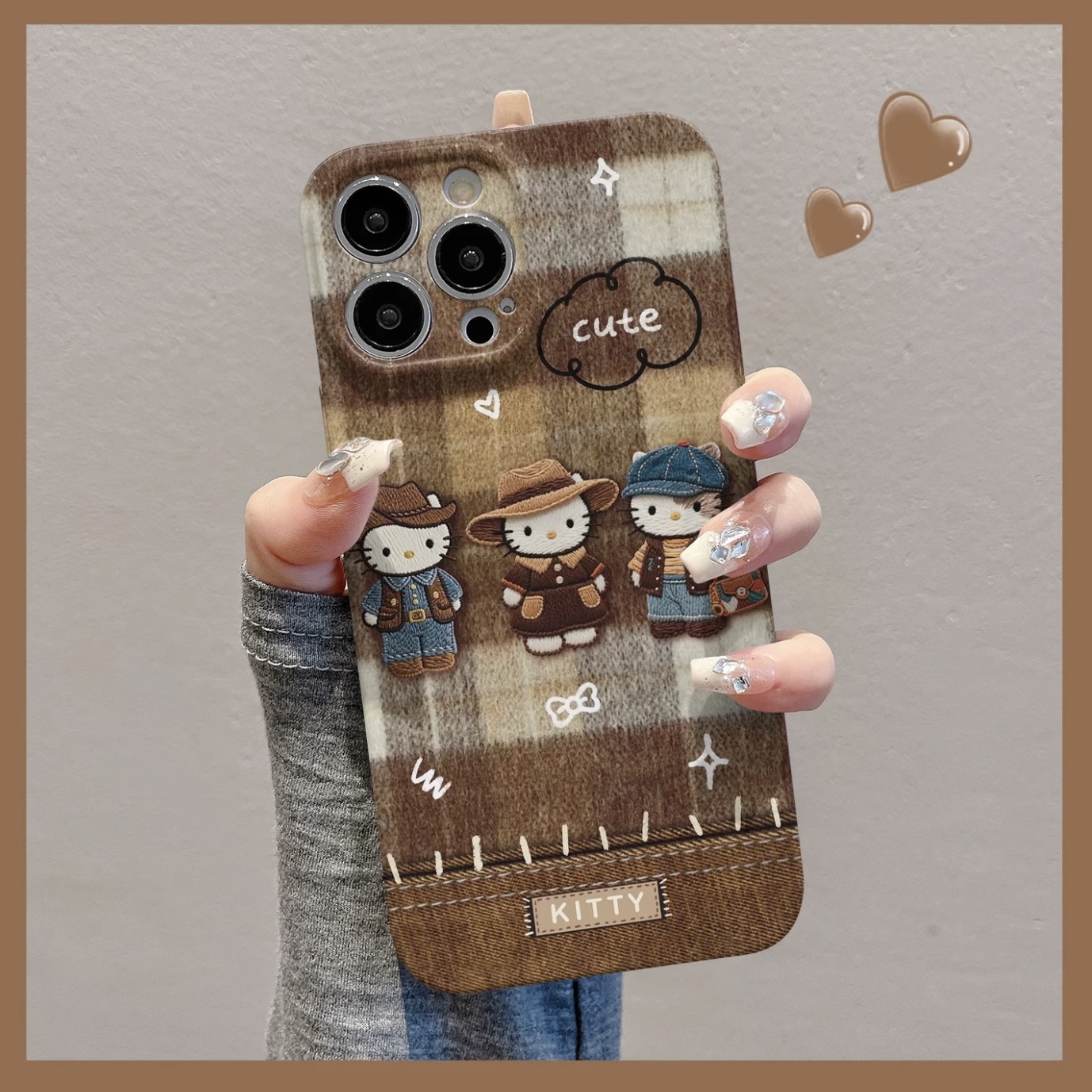 BANCA格子牛仔帽KT适用苹果17/16菲林手机壳华为P80oppo小米vivo