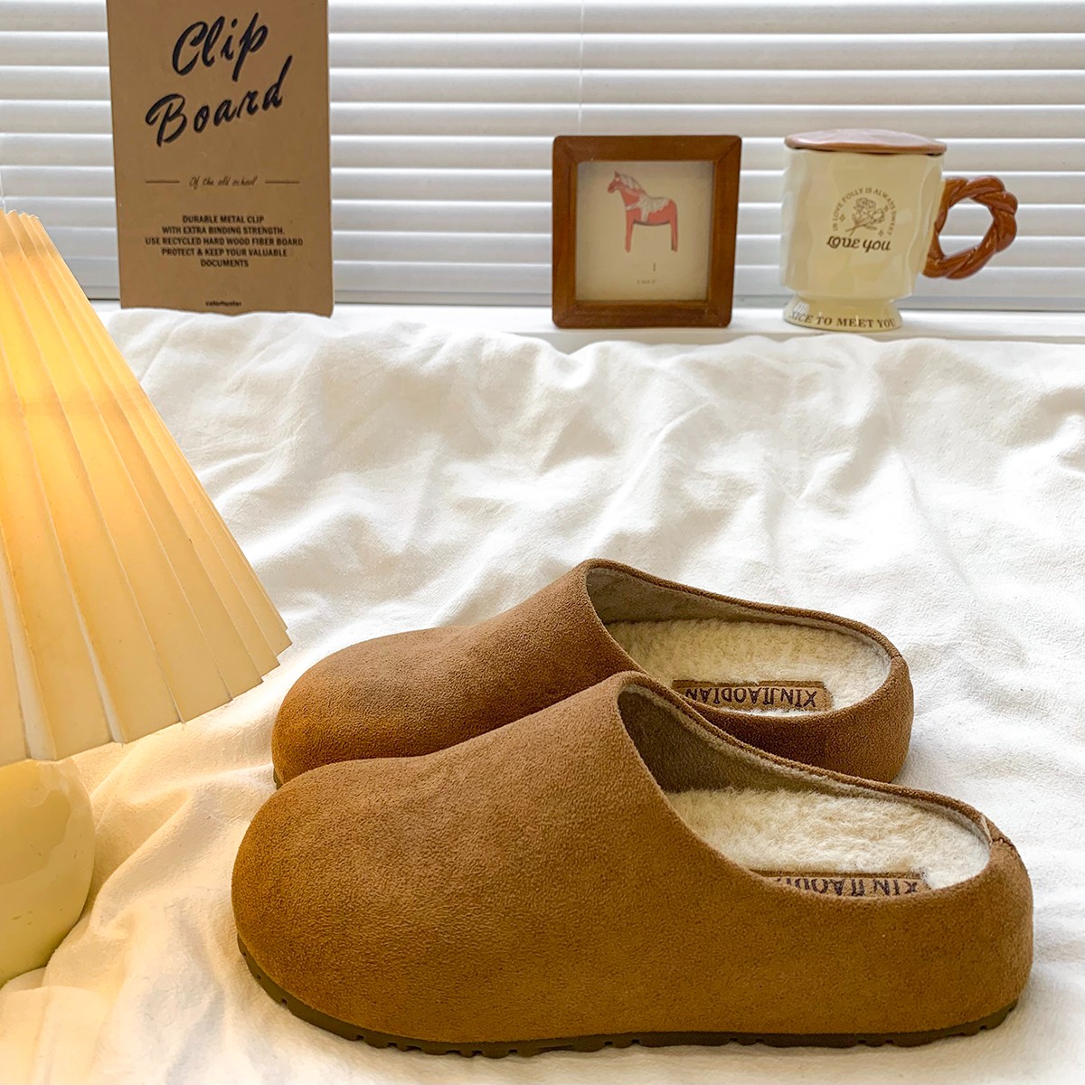 厚底内增高勃肯鞋女2025新款秋冬外穿加绒包头半拖鞋穆勒博肯棉拖