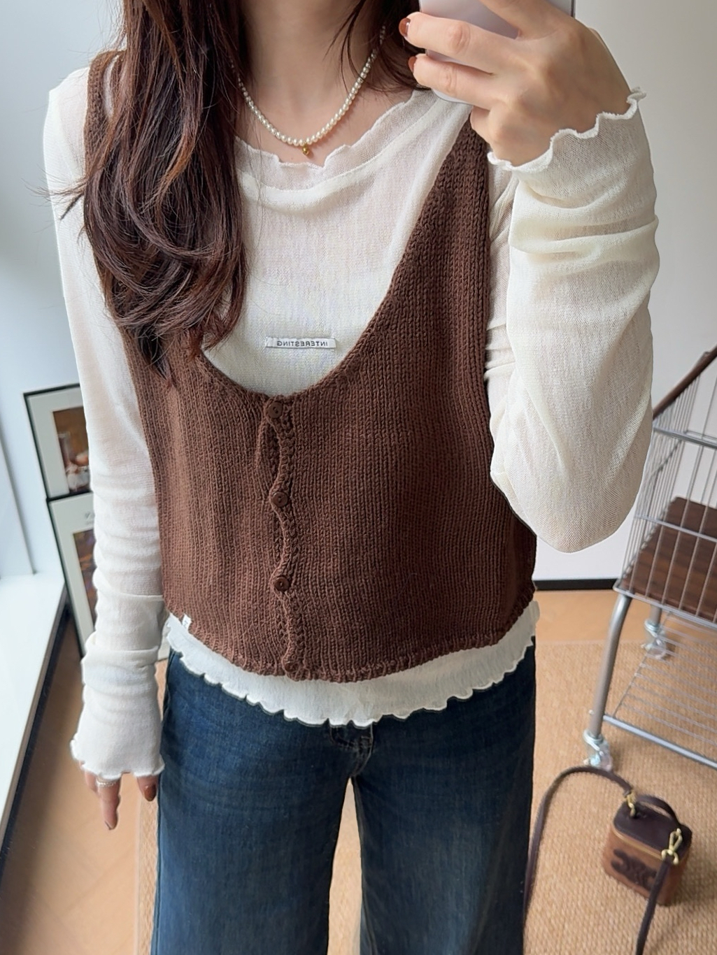 运费补贴小个子秋季韩系甜美温柔风叠穿吊带+木耳薄纱长袖两件套