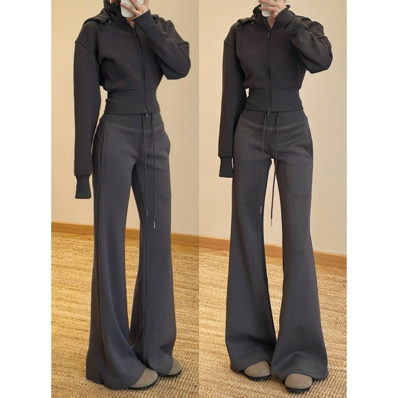 180高个子175加长灰色运动微喇叭裤女秋季垂感马蹄裤休闲美式卫裤