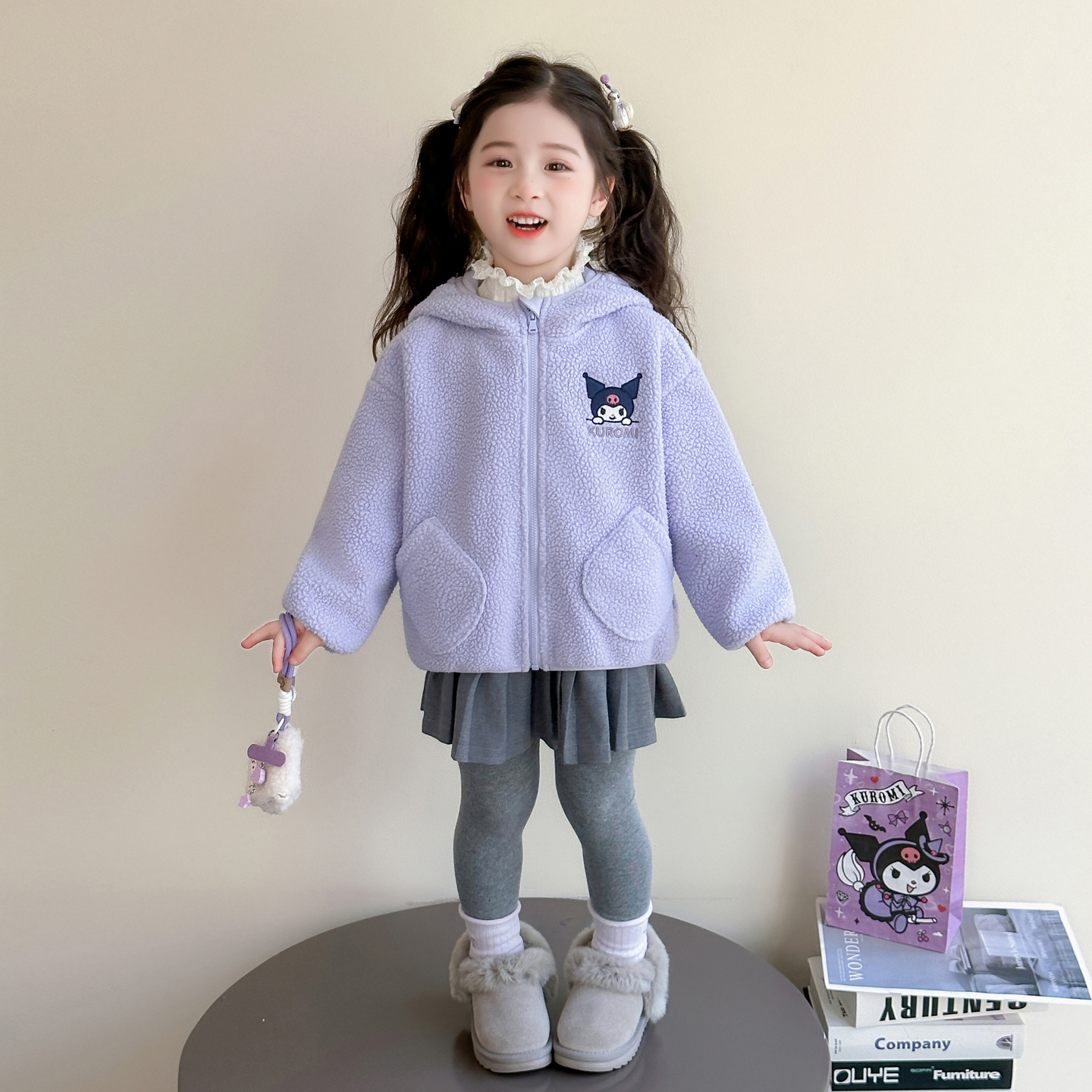 女童库洛米外套2025秋冬新款中小童抗静电上衣儿童冬季摇粒绒上衣
