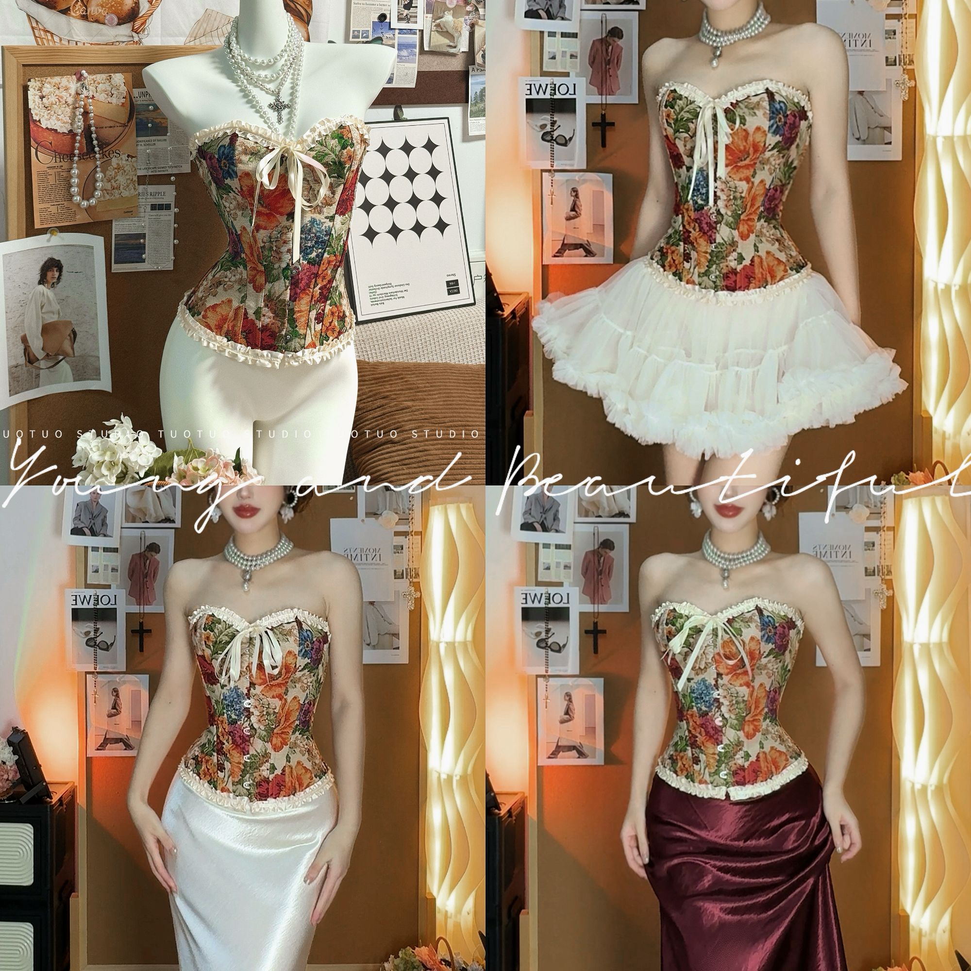 粉色上新！「花边鱼骨合集」超重工鱼骨胸衣蓬蓬弹力蛋糕裙辣妹套装