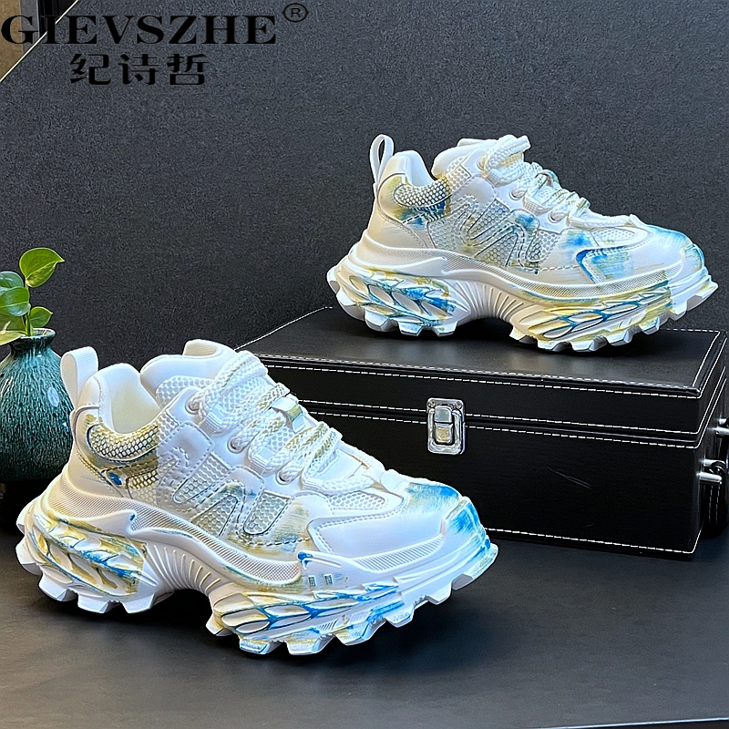 纪诗哲男士老爹鞋秋季新透气网面休闲鞋迷彩涂男士秋季网面老爹鞋