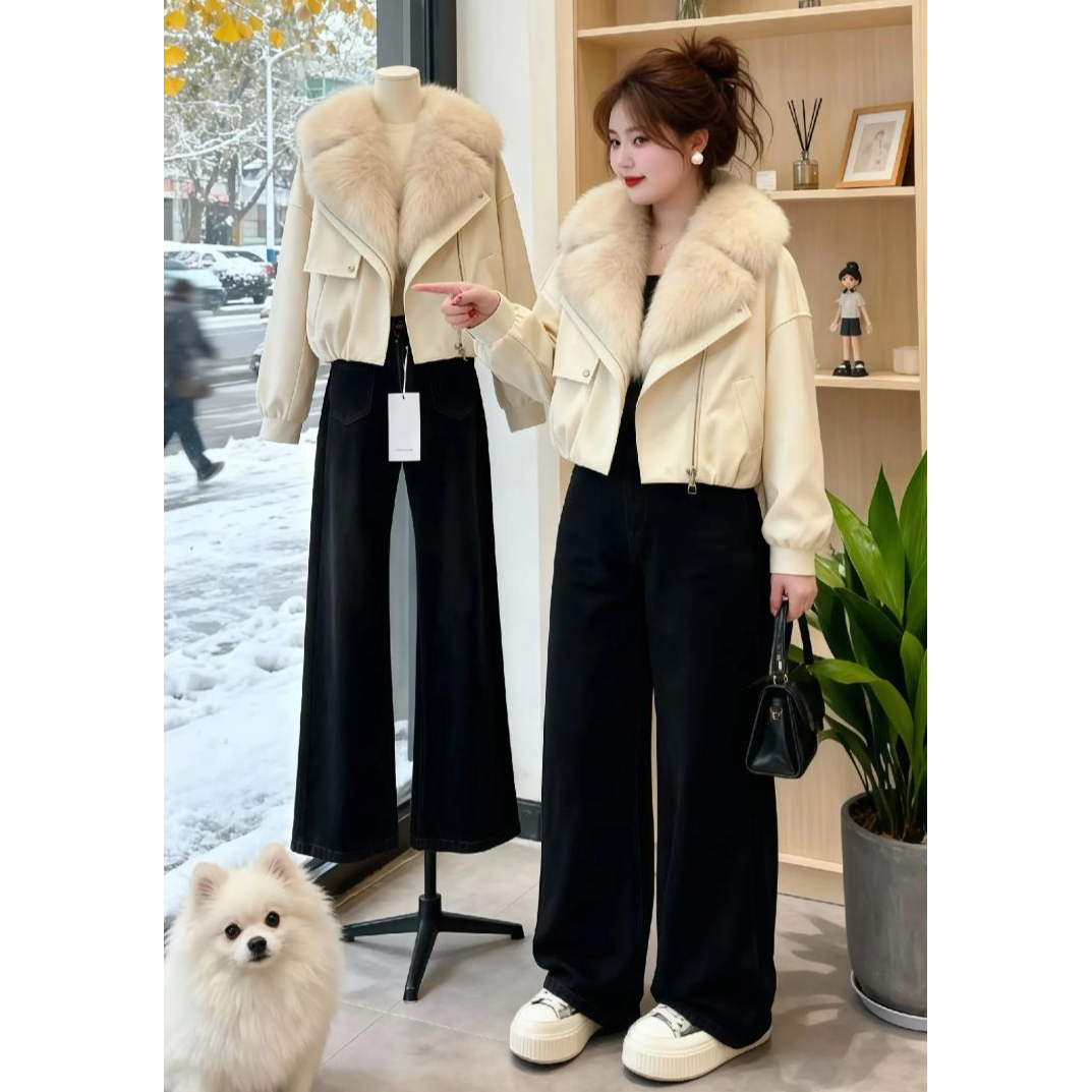 今年流行爆款大毛领短款派克服女冬季2025新款保暖棉服棉衣厚外套