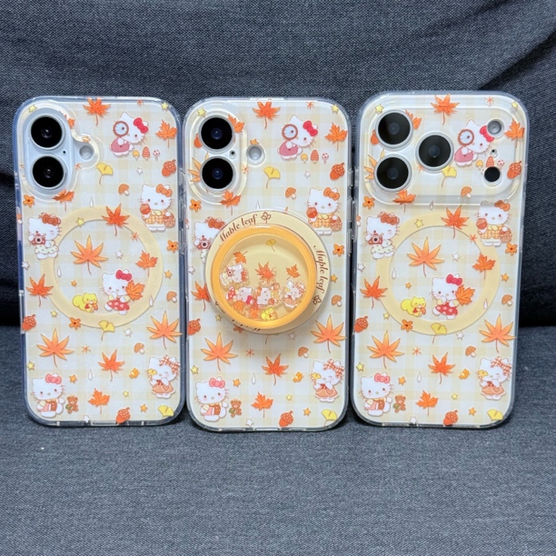 喵六家满屏细闪秋日枫叶 kitty 摇摇乐磁吸手机壳适用于苹果17/13