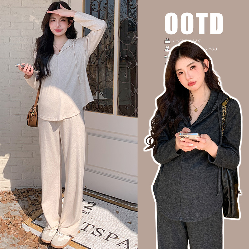 秋季网红小众2025孕妇慵懒风糯米裤长袖春秋款外穿时尚两件套套装