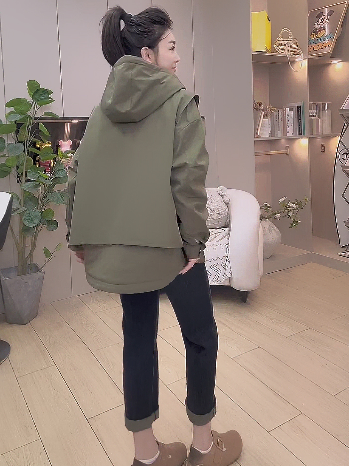 秋冬 二棉假两件风衣薄棉外套