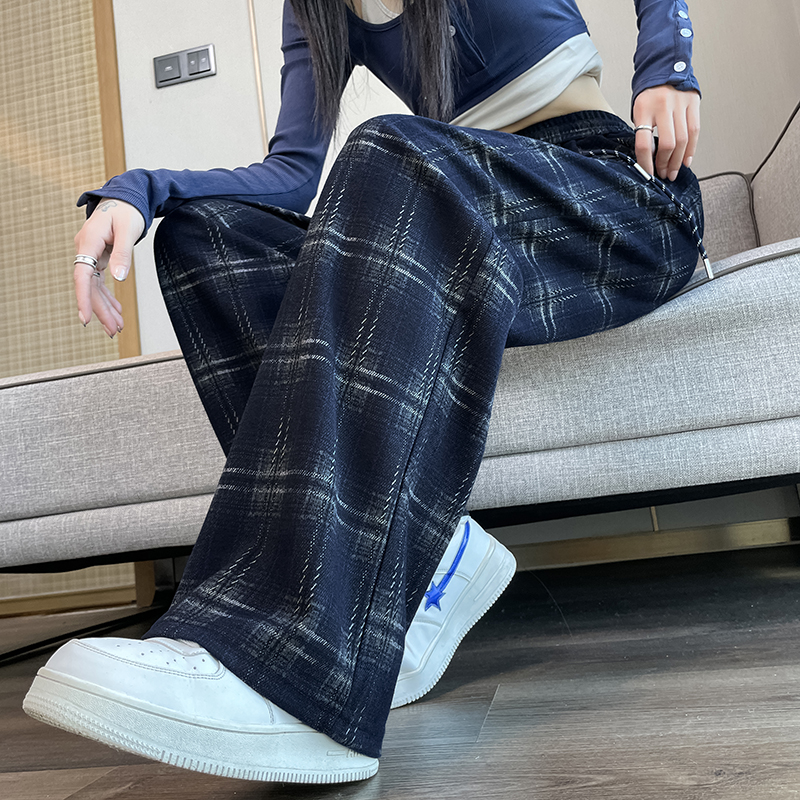 窄版格子阔腿裤女2025新款春秋季高腰显瘦九分小个子直筒休闲裤子