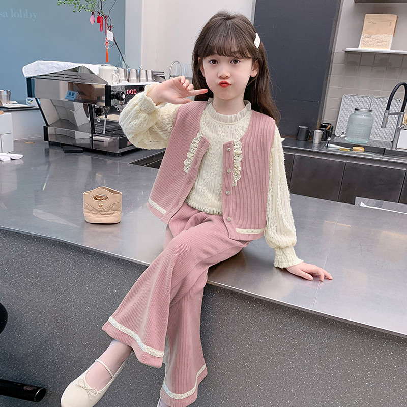 巴拉童年女童秋装套装2025新款儿童秋款洋派时髦小香风三件套春秋