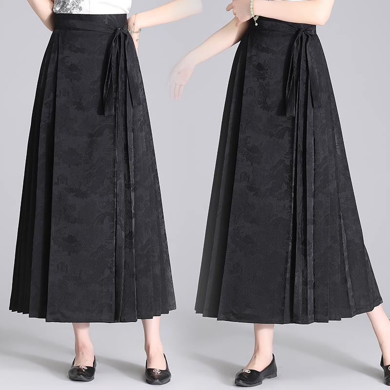 黑色马面裙半身裙女春秋季新中式裙子2025新款中长款轻国风百褶裙