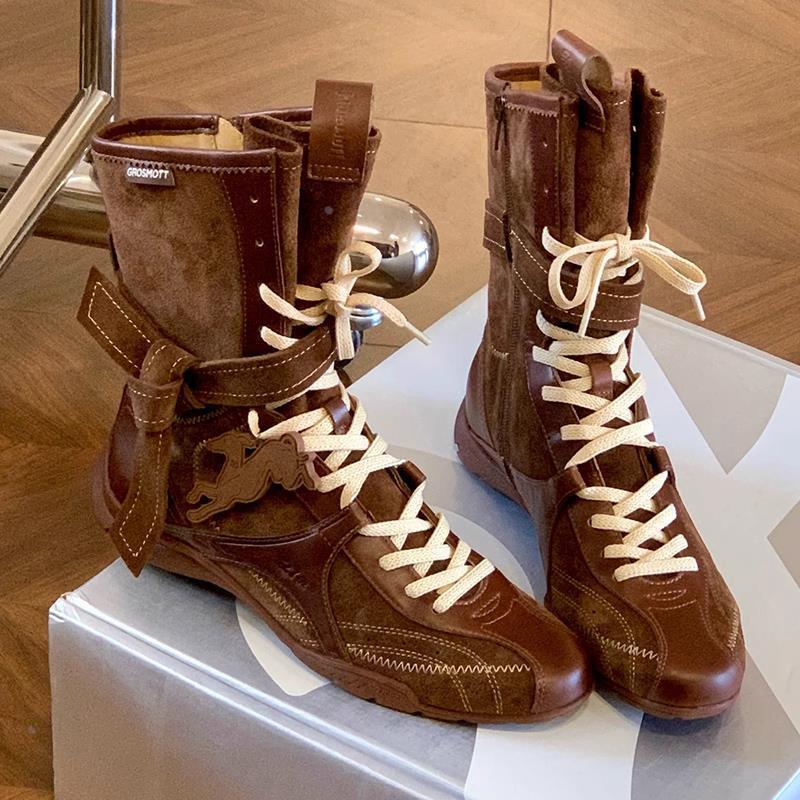秋季新品~复古内增高5CM马丁靴2025小个子系带户外德训靴拳击靴