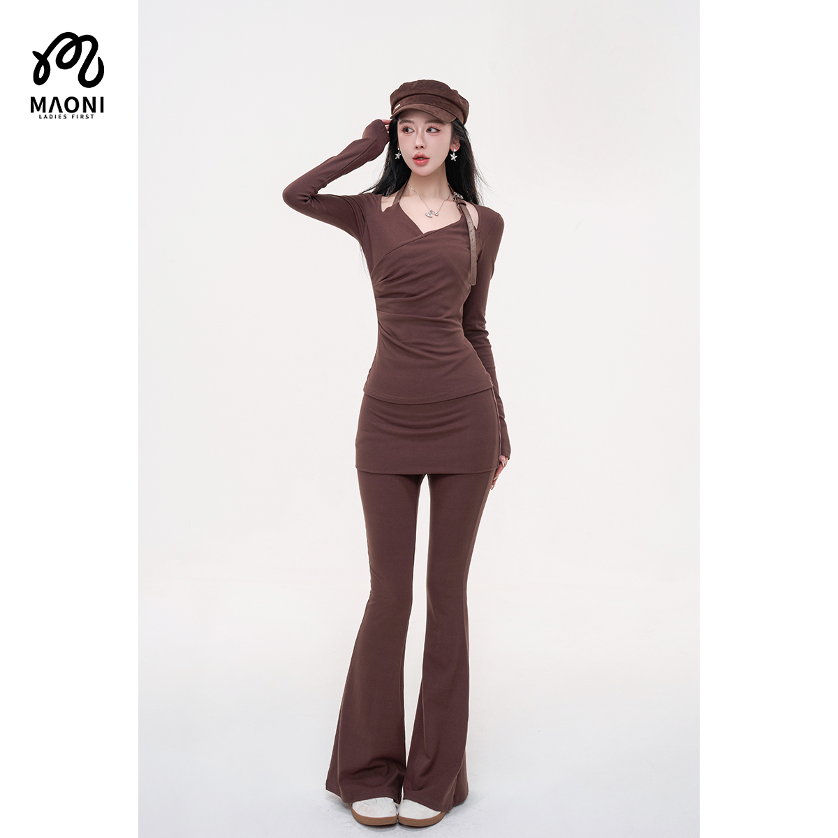 毛妮LADIESFIRST【藏胯救星】假两件包臀微喇裤早秋高腰长裤L2258