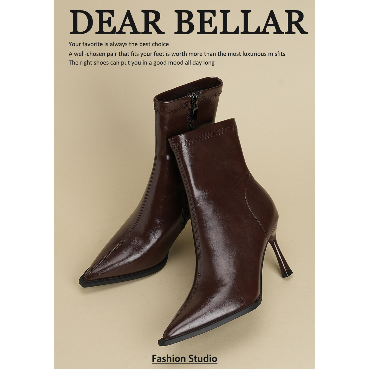 气质法式裸靴秋冬尖头细跟高跟短靴女时尚高跟跟鞋真皮时装靴2025