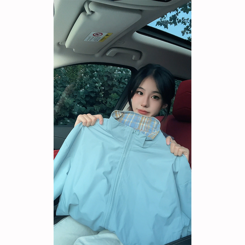 cleanfit飞行夹克男款立领潮牌高级感外套翻领格子拼接美式棒球服