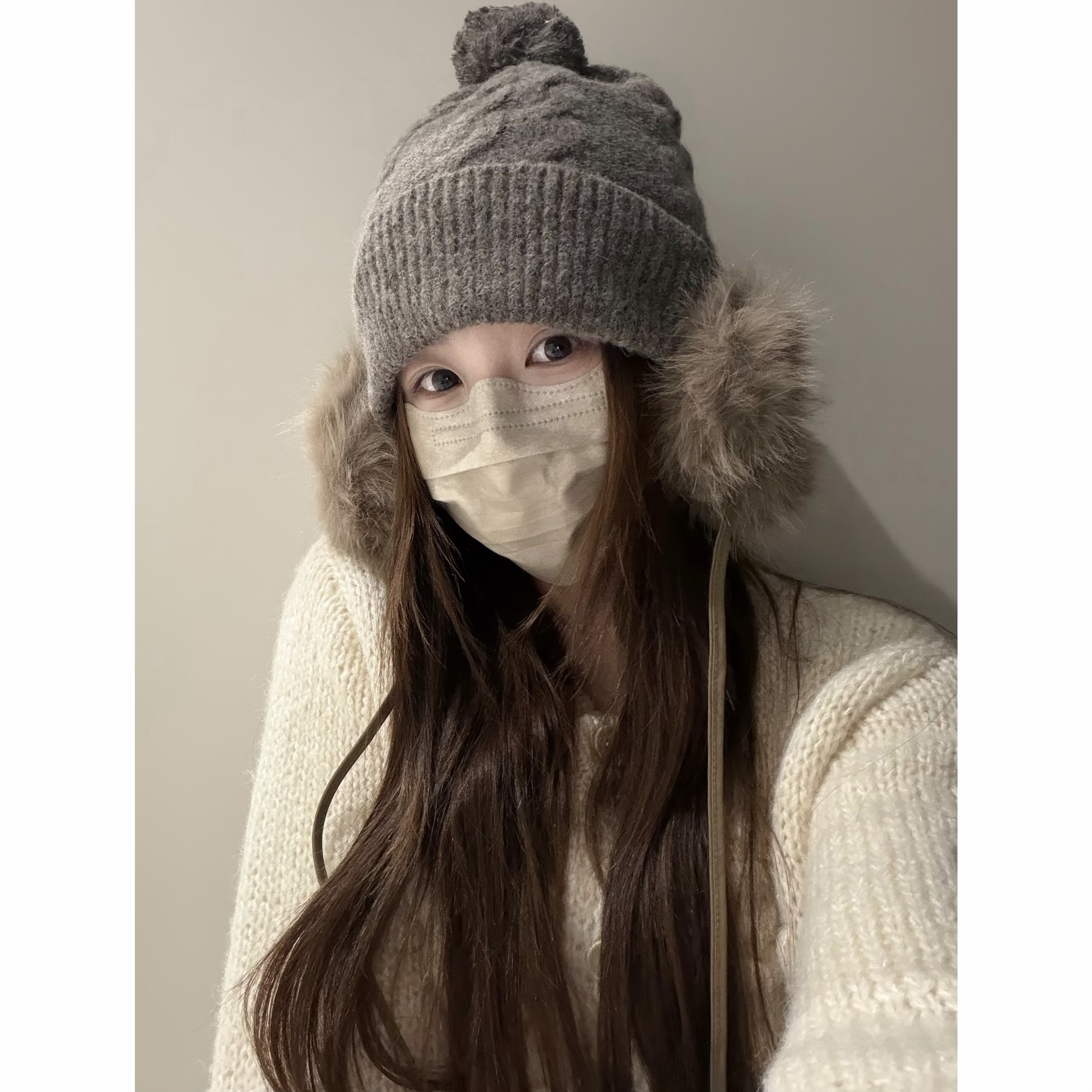 Jun 古早千金感麻花耳罩帽子绑带针织帽